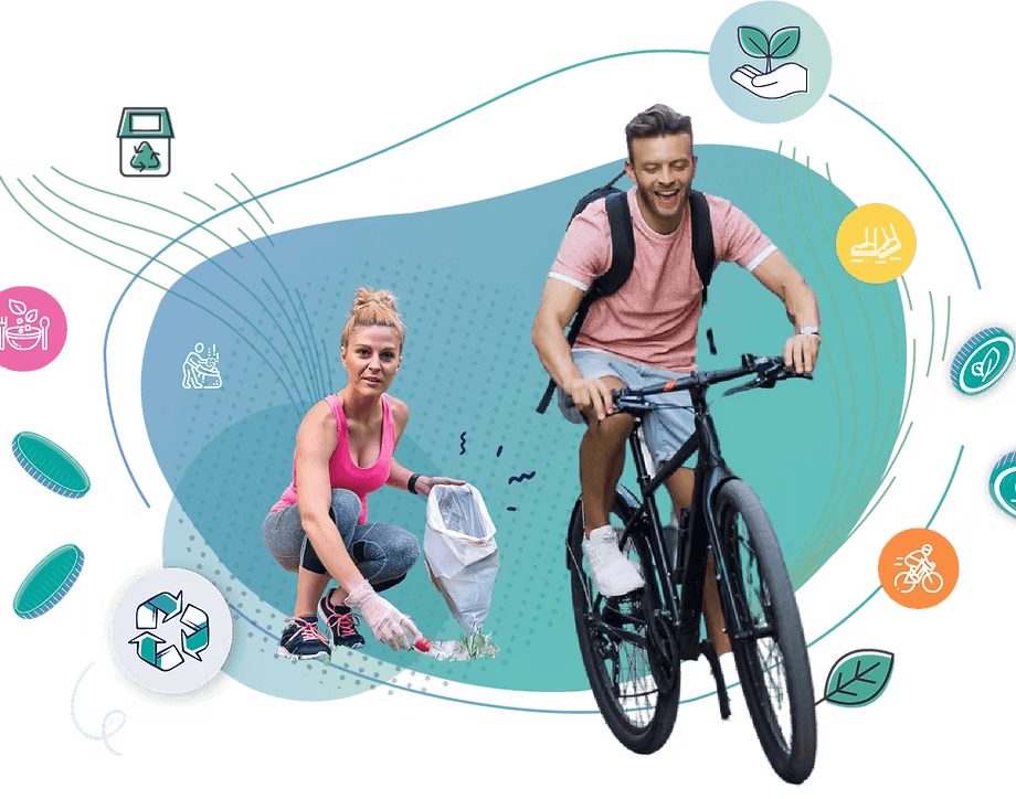 People cycling and cleaning up outdoors